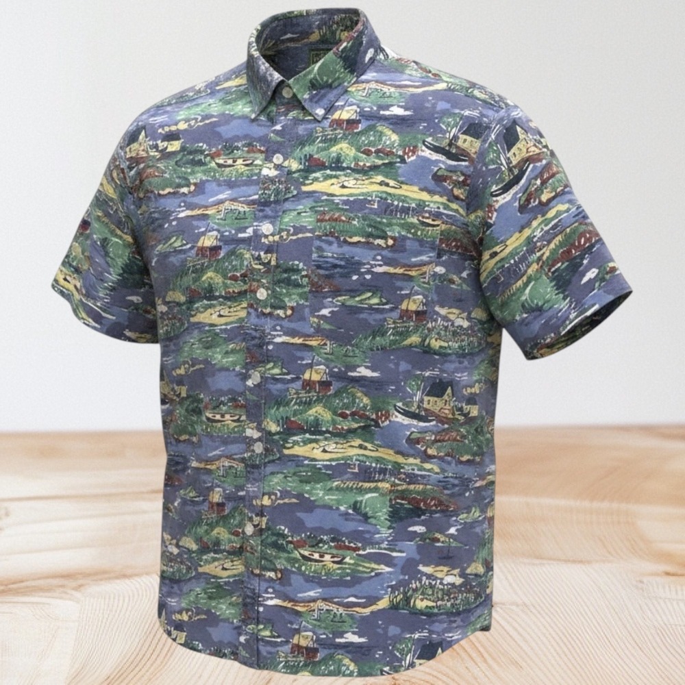 Vintage Dockers Authentics Men M Scenic Coastal Print Eclectic Grandpa s/s Shirt